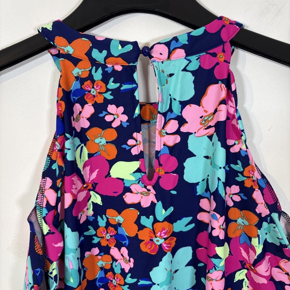 Areyah Multicolor Floral Halter Midi Dress Size Large Scalloped Edge Sleeveless - Picture 8 of 11
